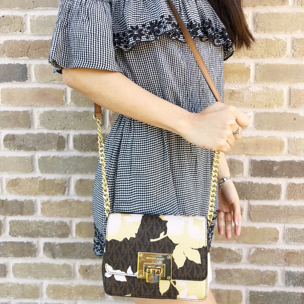 Michael Kors Tina Small Crossbody Brown Floral mk - Picture 2 of 8